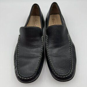Ecco Mens Black Leather Classic Driving Loafers Size 10 Extra Width Slip-On